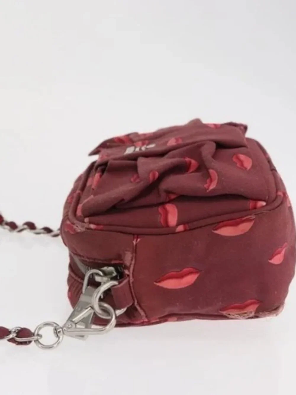 PRADA Chain Shoulder Bag Nylon Bordeaux Silver Auth BA10089 - Picture 4 of 16